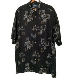 Vintage Y2K Puritan Shirt Men XL Black Camp Geometric Retro Rayon NOS